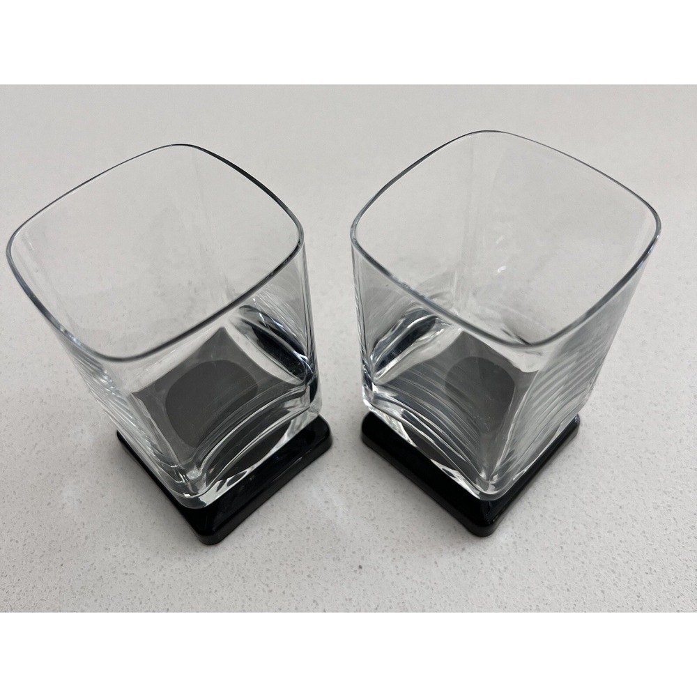 Vtg MCM Di Saronno Square Foot Black Bottom Cordial Bar Glasses Set Of 2